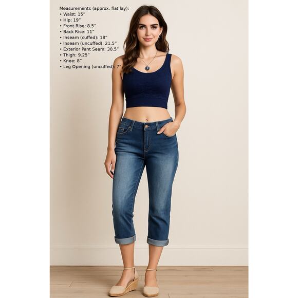 Love Indigo Jean Women's Size 6 Cuffed Capri Stretch Denim Bling Embroidery Pock - Picture 16 of 16